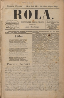 Rola : pismo tygodniowe, społeczno-literackie / pod red. Jana Jeleńskiego R. 8, Nr 1 grudnia 1889/4 stycznia 1890)