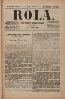 Rola : pismo tygodniowe, społeczno-literackie / pod red. Jana Jeleńskiego R. 9, Nr 29 (1891)