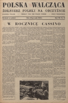 Polska Walcząca - Żołnierz Polski na Obczyźnie = Fighting Poland : weekly for the Polish Forces. R. 7, nr 21 (26 maja 1945)
