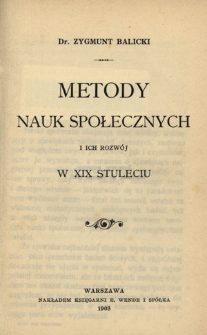 Metody nauk społecznych i ich rozwój w XIX stuleciu