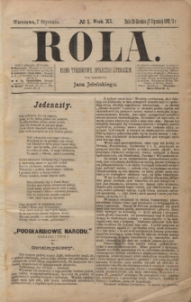 Rola : pismo tygodniowe społeczno-literackie R. 11, Nr 1 (26 grudnia 1892/7 stycznia 1893)
