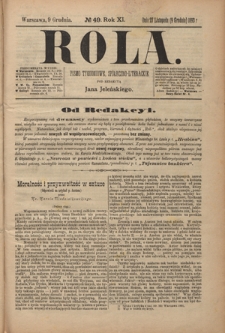 Rola : pismo tygodniowe społeczno-literackie R. 11, Nr 49 (27 listopada/9 grudnia 1893)