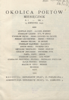 Okolica Poetów : miesięcznik R. 1, Nr 1 (15 kwietnia 1935)
