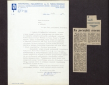 [Podziękowanie dla Chóru od Dyrektora Państwowej Filharmonii im. H. Wieniawskiego, 8.10.1982 r. ; wycinek prasowy dot. koncertu z okazji 100 rocz. urodzin K. Szymanowskiego]