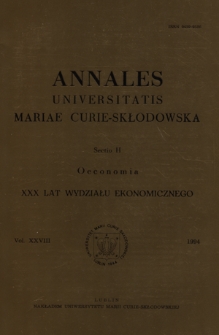 Annales Universitatis Mariae Curie-Skłodowska. Sectio H, Oeconomia, Vol. 28 (1994) - Spis treści