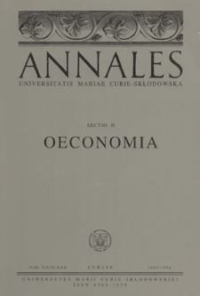 Annales Universitatis Mariae Curie-Skłodowska. Sectio H, Oeconomia, Vol. 29/30 (1995/1996) - Spis treści