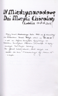 IV Międzynarodowe Dni Muzyki Chóralnej, Lublin, 01-03.06.2001