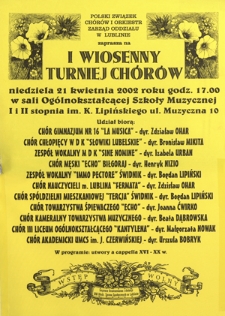 I Wiosenny Turniej Chórów, 21.04.2002 r. : [afisz]
