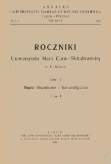 Roczniki Uniwersytetu Marii Curie-Skłodowskiej. Dział F, Nauki Filozoficzne i Humanistyczne T. 1 - strona tytułowa, spis treści