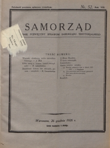 Samorząd : tygodnik poświęcony sprawom samorządu terytorialnego. R. 8, nr 52 (26 grudnia 1926)