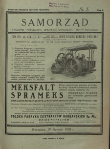 Samorząd : tygodnik poświęcony sprawom samorządu terytorialnego. R. 10, nr 5 (29 stycznia 1928)