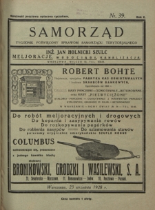Samorząd : tygodnik poświęcony sprawom samorządu terytorialnego. R. 10, nr 39 (23 września 1928)