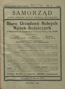Samorząd : tygodnik poświęcony sprawom samorządu terytorialnego. R. 11, nr 2 (13 stycznia 1929)