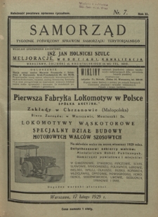 Samorząd : tygodnik poświęcony sprawom samorządu terytorialnego. R. 11, nr 7 (17 lutego 1929)