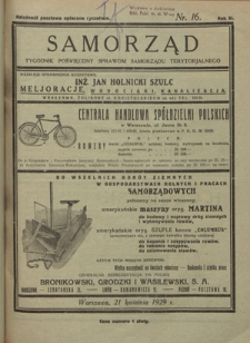 Samorząd : tygodnik poświęcony sprawom samorządu terytorialnego. R. 11, nr 16 (21 kwietnia 1929)