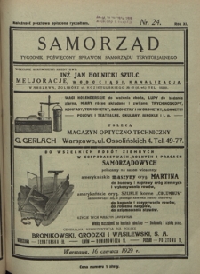 Samorząd : tygodnik poświęcony sprawom samorządu terytorialnego. R. 11, nr 24 (16 czerwca 1929)