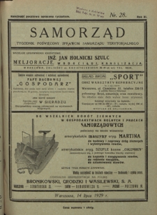Samorząd : tygodnik poświęcony sprawom samorządu terytorialnego. R. 11, nr 28 (14 lipca 1929)