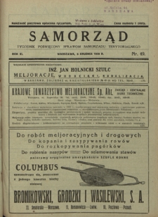 Samorząd : tygodnik poświęcony sprawom samorządu terytorialnego. R. 11, nr 49 (8 grudnia 1929)