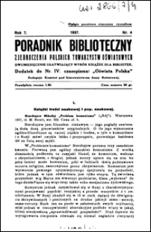 Poradnik Bibljoteczny Zjednoczenia Polskich Towarzystw Oświatowych : miesięcznik ułatwiający wybór książek dla bibljotek : dodatek do czasopisma "Oświata Polska" R. 7, nr 4 (1937)