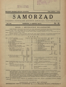 Samorząd : tygodnik poświęcony sprawom samorządu terytorialnego. R. 14, nr 25 (19 czerwca 1932)