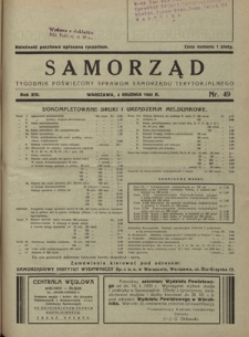 Samorząd : tygodnik poświęcony sprawom samorządu terytorialnego. R. 14, nr 49 (4 grudnia 1932)