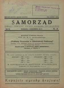 Samorząd : tygodnik poświęcony sprawom samorządu terytorialnego. R. 15, nr 41 (8 października 1933)