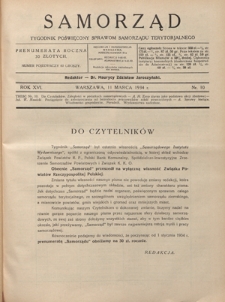 Samorząd : tygodnik poświęcony sprawom samorządu terytorialnego. R. 16, nr 10 (11 marca 1934)