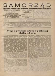Samorząd : tygodnik poświęcony sprawom samorządu terytorialnego. R. 20, nr 51 (18 grudnia 1938)