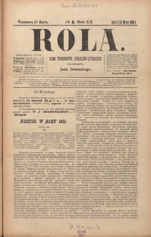 Rola : pismo tygodniowe, społeczno-literackie R. 20, Nr 11 (2/15 marca 1902)