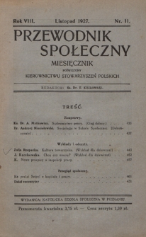 Przewodnik Społeczny : miesięcznik poświęcony kierownictwu stowarzyszeń polskich. R. 8 (1927), nr 11