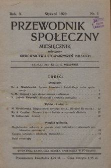 Przewodnik Społeczny : miesięcznik poświęcony kierownictwu stowarzyszeń polskich. R. 10 (1929), nr 1