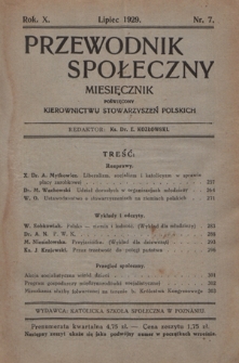 Przewodnik Społeczny : miesięcznik poświęcony kierownictwu stowarzyszeń polskich. R. 10 (1929), nr 7