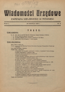 Wiadomości Urzędowe Zarządu Miejskiego w R&oacute;wnem. R. 1, nr 3 (26 marca 1936)