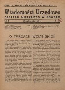 Wiadomości Urzędowe Zarządu Miejskiego w R&oacute;wnem. R. 1, nr 12 (15 października 1936)