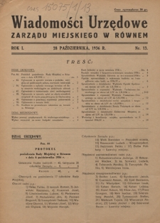 Wiadomości Urzędowe Zarządu Miejskiego w R&oacute;wnem. R. 1, nr 13 (28 października 1936)