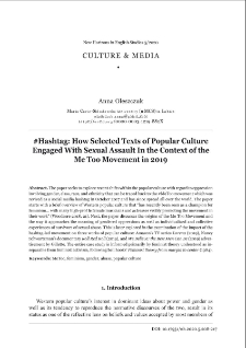#Hashtag: how selected texts of popular culture engaged with sexual assault In the context of the Me Too Movement in 2019