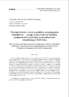 Wynagrodzenie i zwrot wydatków przysługującemediatorowi – uwagi na tle zmian do Kodeksu postępowania cywilnego wprowadzonych nowelizacją z 2023 roku