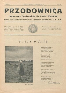 Przodownica : ilustrowany dwutygodnik dla kobiet wiejskich : organ Centralnej Organizacji K&oacute;ł Gospodyń Wiejskich C.T.O. i K. R. R. 4!, nr 16 (9 września 1934)
