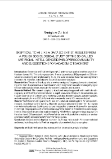 Skeptical to AI like a data scientist. Results from a Polish sociological study of the so-called Artificial Intelligence developers community and suggestions for academic teachers.