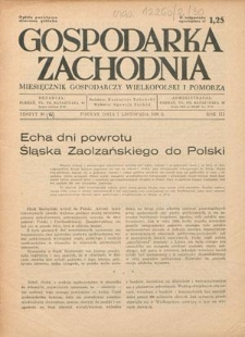 Gospodarka Zachodnia : miesięcznik gospodarczy Wielkopolski i Pomorza R. 3, nr 30 (1 listopada 1938)