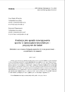 Mediacja jako sposób rozwiązywania sporów w samorządzie terytorialnym - przyczynek do badań