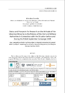 Status and prospects for research on the attitude of the Ukrainian minority to the policies of the civil and military authorities in connection with the situation before and during the Polish September Campaign 1939