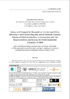 Status and prospect for research on the German ethnic minority in the II Polish Republic and its attitude towards policies of Polish authorities, in connection with the situation before and during the Polish September Campaign of 1939