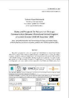 Status and prospects for research on strategic communication between Poland and United Kingdom since mid-October 1938 till December 1939