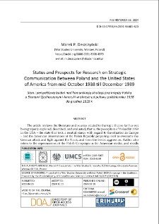 Status and prospects for research on strategic communication between Poland and the United States of America from mid-October 1938 till December 1939