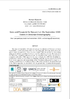State and prospects for research on the September 1939 events in Ukrainian historiography