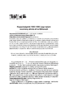 Kryzys bułgarski 1885-1886 i jego wpływ na zmianę układu sił na Bałkanach