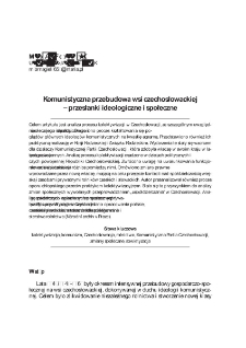Komunistyczna przebudowa wsi czechosłowackiej&ndash; przesłanki ideologiczne i społeczne