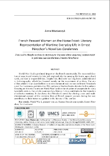 French peasant women on the home front: literary representation of wartime everyday life in Ernest P&eacute;rochon&rsquo;s novel Les Gardiennes