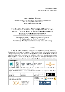 Fundacja ks. Franciszka Ksawerego Jabłonowskiego na rzecz Zakładu Si&oacute;str Miłosierdzia w Przeworsku. Z dziej&oacute;w wsi Kalembina w XIX w.